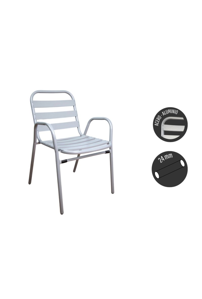 CHAISE DE JARDIN EN ALUN TUBE GRIS 24MM
