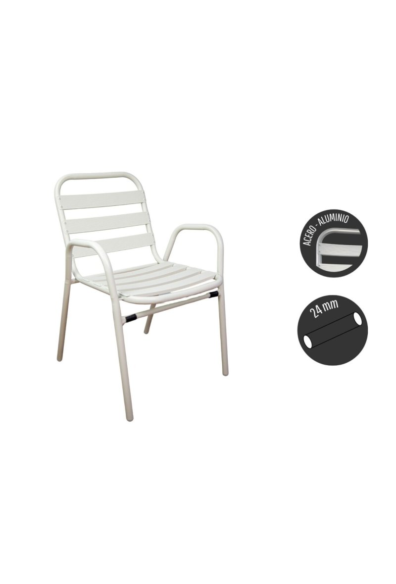 CHAISE DE JARDIN EN ALUN TUBE BLANC 24MM