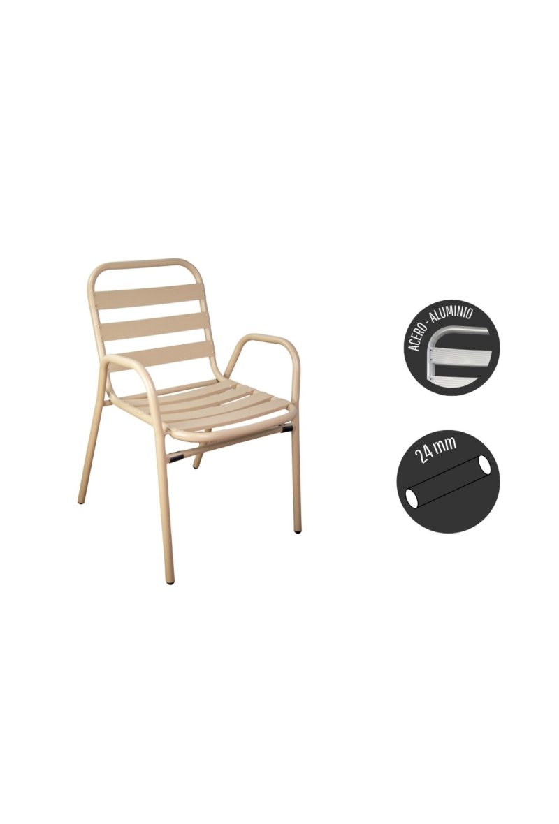 CHAISE DE JARDIN EN ALUN TUBE TAUPE 24M