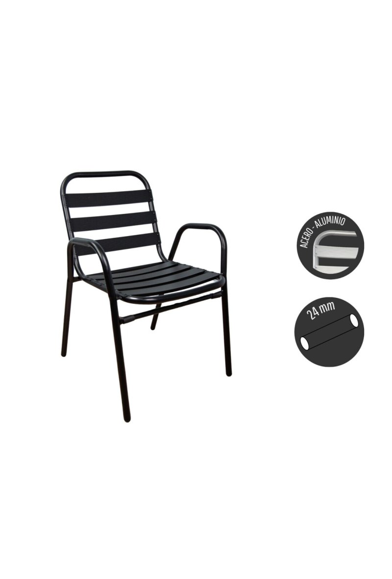 CHAISE DE JARDIN EN ALUN TUBE NOIR 24MM