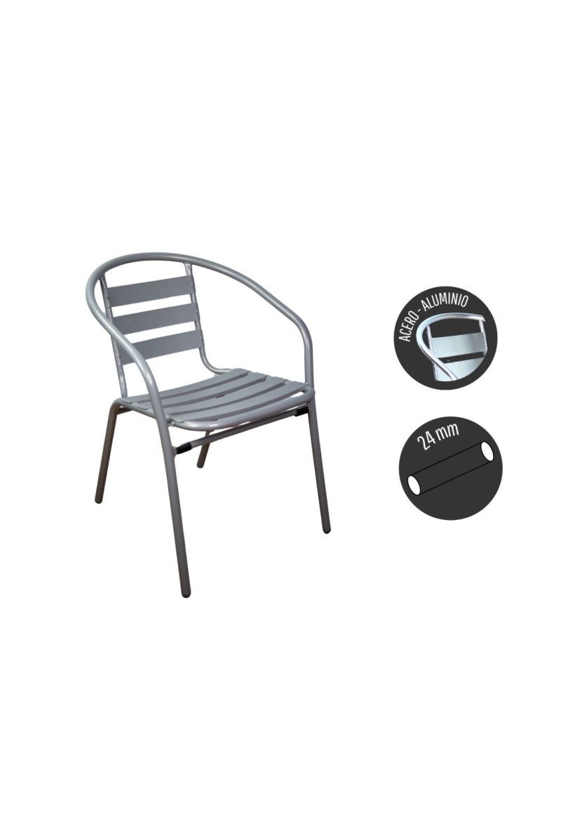 CHAISE DE JARDIN ALUN GRIS TUBE 24MM