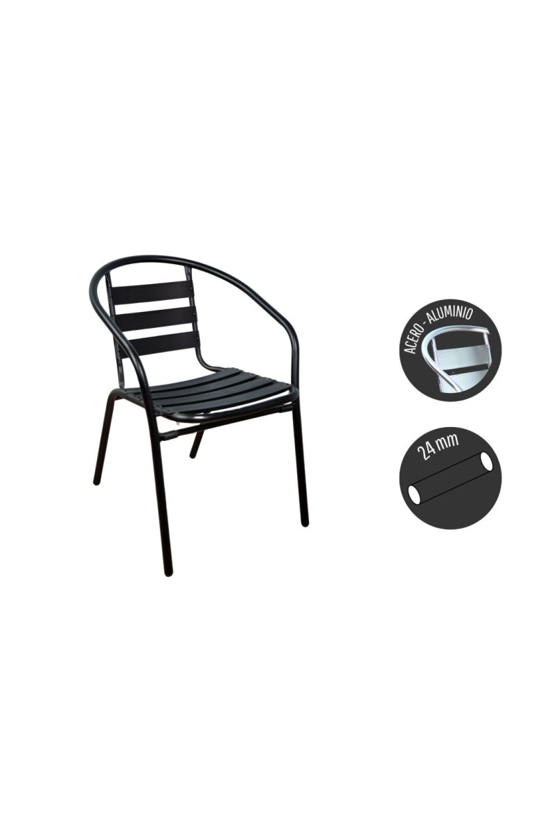 CHAISE DE JARDIN EN ALUN NOIR TUBE 24MM